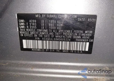 2021 Subaru Impreza Sport z USA, uszkodzony, nr VIN 4S3GKAL66M3605224